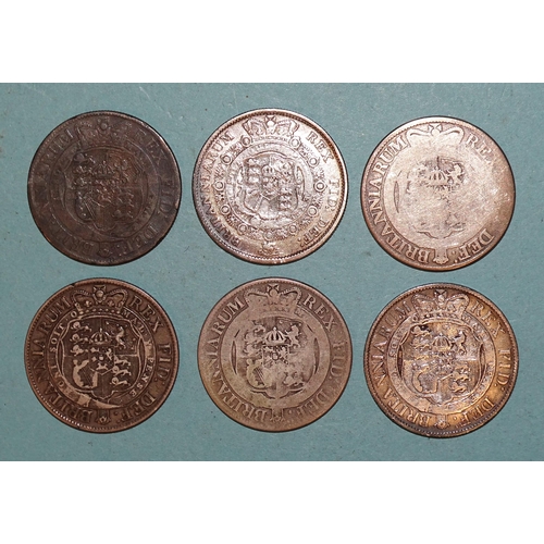 165 - George III (1760-1820), a collection of six half-crowns: 1816, 1818 (x2), 1819 (x2) and 1820, (6).... 