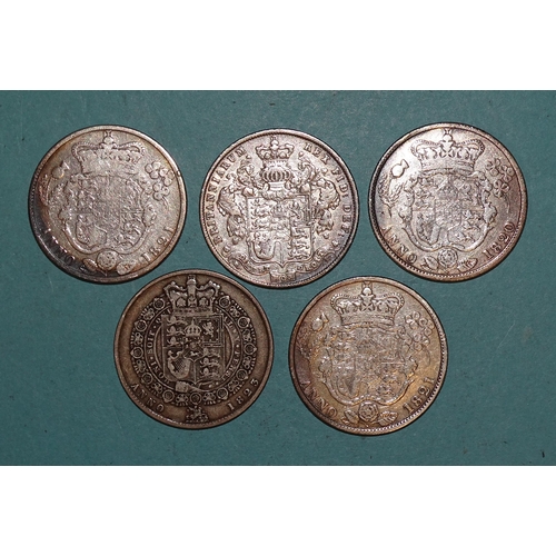 166 - George IV (1820-1830), a collection of five half-crowns: 1820, 1821 (x2), 1823 and 1826, (5).... 