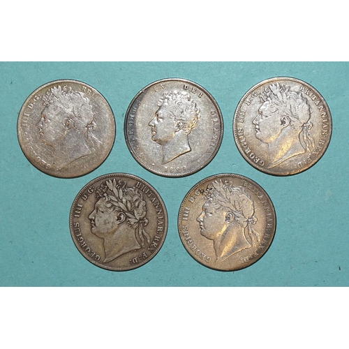 166 - George IV (1820-1830), a collection of five half-crowns: 1820, 1821 (x2), 1823 and 1826, (5).... 