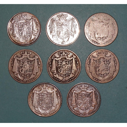 167 - William IV (1830-1837), a collection of eight half-crowns: 1834 (x3), 1836 (x4) and 1837, (8).... 