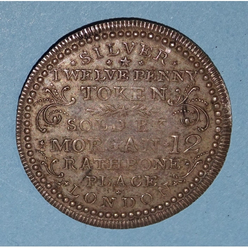 170 - North Cornwall, 1811 silver twelve-penny token sold by Morgan, 12 Rathbone Place, London, 3.5g.... 