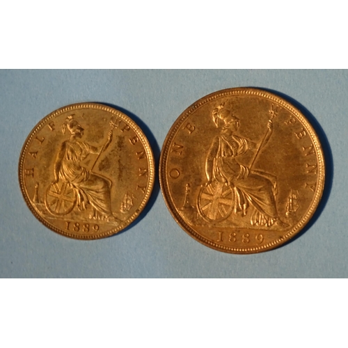 173 - Victoria (1837-1901), penny 1889 and half-penny 1889, both with original colour, (2).... 