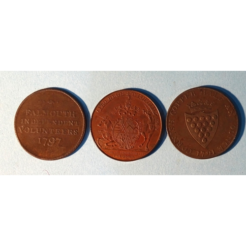 174 - A collection of three 18th century Cornish tokens, comprising: 1794 Penryn Volunteers, 1791 Cornish ... 