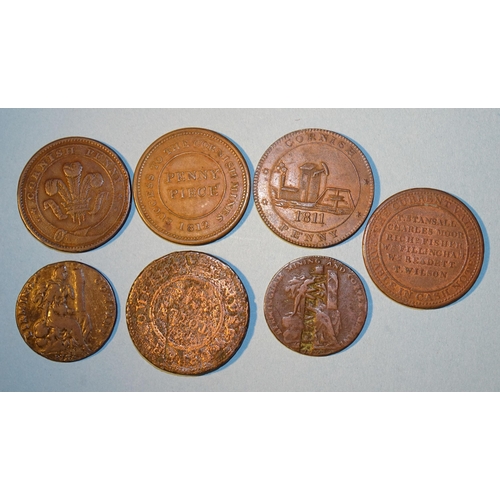 175 - A collection of seven various 18th/19th century tokens, including: 1793 Birmingham Company (x2), (1 ... 