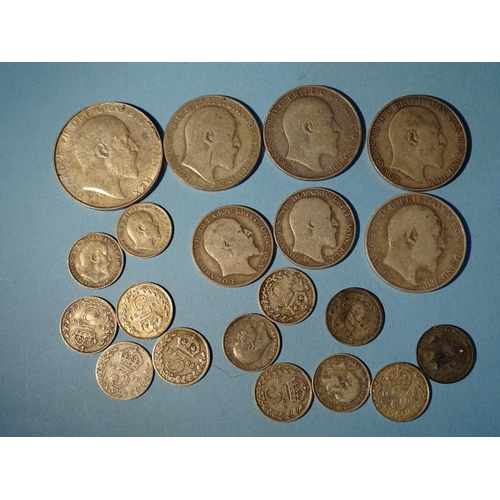 181 - Edward VII (1901-1910), a small collection of silver coinage, comprising 1906 half-crown, florins (x... 