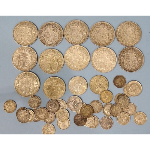 182 - George V (1910-1936), a small collection of silver coinage, comprising half-crowns (x11), florin (x1... 