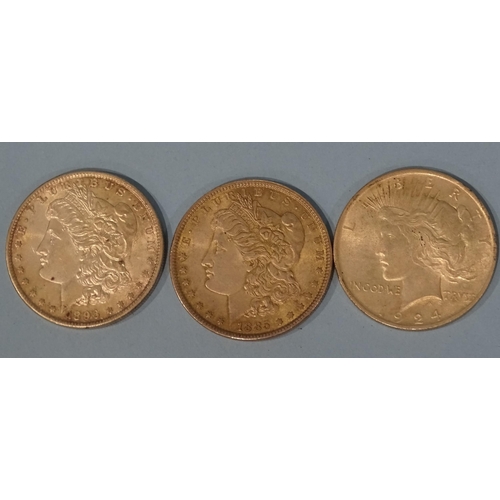 188 - Three USA silver dollars: 1885, 1896 and 1924, (3).