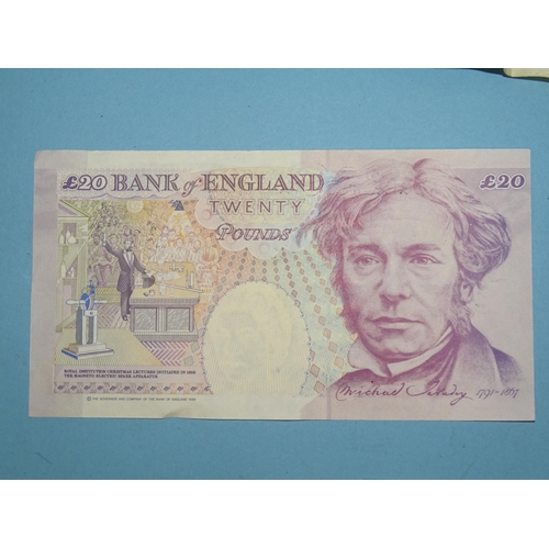 198 - Bank of England, a Series E Historical Issue £20 bank note X28641277 (Kentfield), Series D pictorial... 