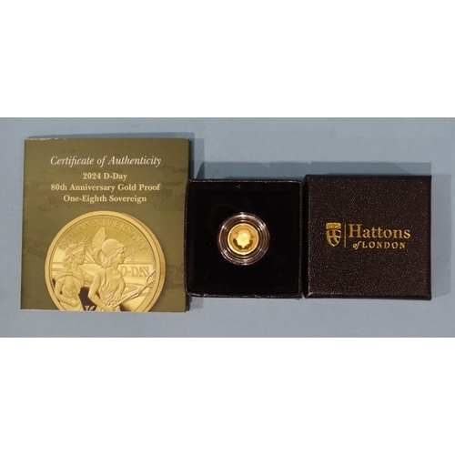 201 - Hattons of London, a 2024 80th Anniversary gold proof one-eighth sovereign in capsule, 22ct gold, 1g... 