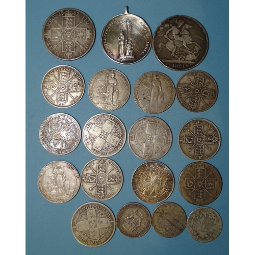 204 - A collection of British pre-1920 silver coinage, including a George IV 1821 crown (a/f), Victoria 18... 