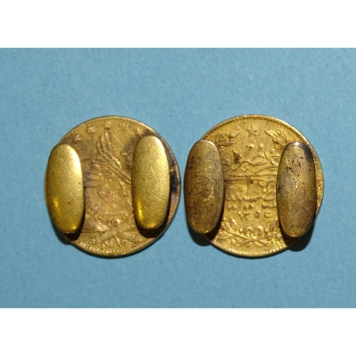 227 - Abdulmecid I, Constantinople, two gold 50-kurus coins converted to studs, (a/f), (2).... 