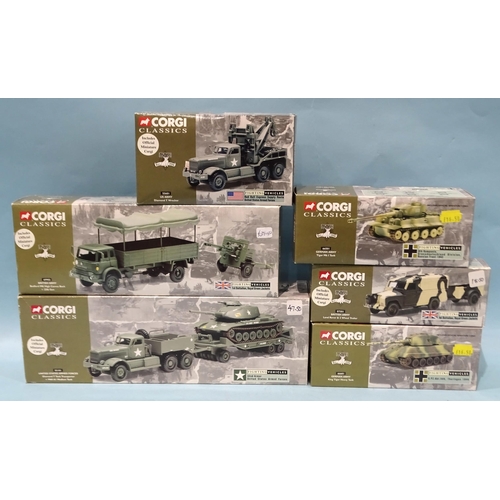 355 - Corgi Classics, Fighting Vehicles: 07501, 55101, 55601, 66501, 66601, and 69902, (all boxed), limite... 