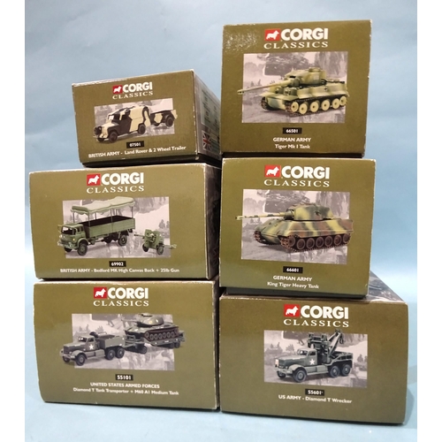 355 - Corgi Classics, Fighting Vehicles: 07501, 55101, 55601, 66501, 66601, and 69902, (all boxed), limite... 