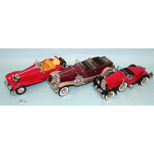 358 - Franklin Mint, three diecast 1:24 scale cars: 1930 Duesenberg J Derham Tourster, 1928 Stutz Black Ha... 