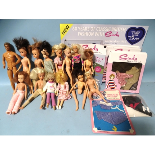 442 - A Mattel male doll and thirteen Sindy and similar dolls, many a/f, two De Agostini reproduction outf... 