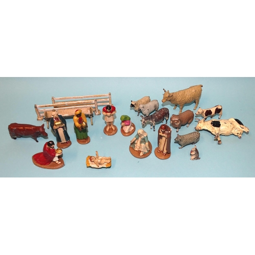 444 - Wend-Al, nativity figures: Jesus in separate crib, Mary, Joseph, three kings and two shepherds, all ... 