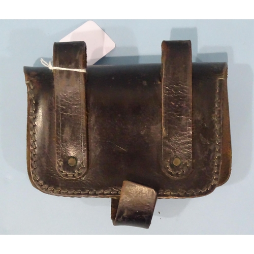 506 - A vintage black leather military belt pouch bearing the brass insignia for the 90th Regiment of Foot... 