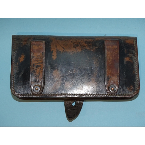 507 - A vintage leather belt pouch bearing brass monogram RDG, 22 x 11cm.