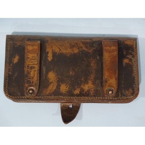 507 - A vintage leather belt pouch bearing brass monogram RDG, 22 x 11cm.