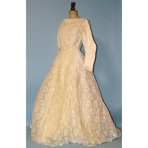 513 - Ellis, London, a professionally-made wedding dress c1960's, of ivory taffeta overlaid with machine-m... 