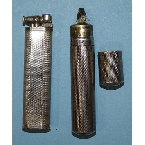 528 - A sterling silver cigarette lighter of tubular canister form, 7.5cm, together with a Dunhill silver-... 