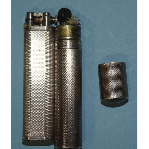 528 - A sterling silver cigarette lighter of tubular canister form, 7.5cm, together with a Dunhill silver-... 