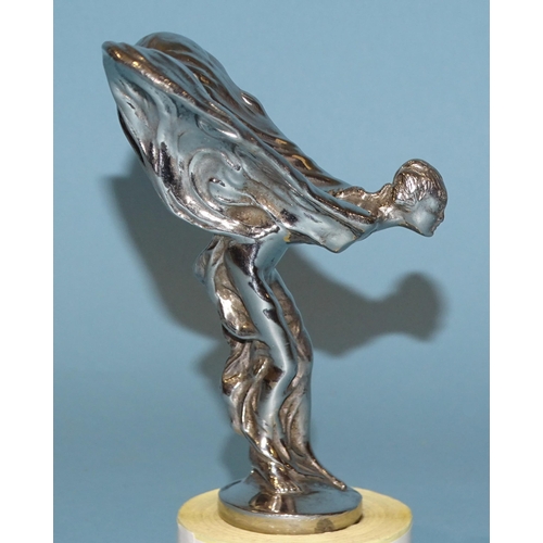 531 - A chromium-plated 'Spirit of Ecstasy' car mascot, 11cm high, two others of a salmon 10cm high and a ... 