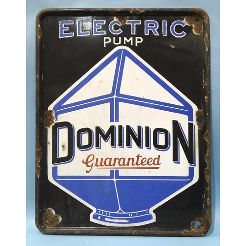 557 - A Dominion Guaranteed 'Electric Pump' pictorial enamel sign with central lantern globe image, 81 x 6... 