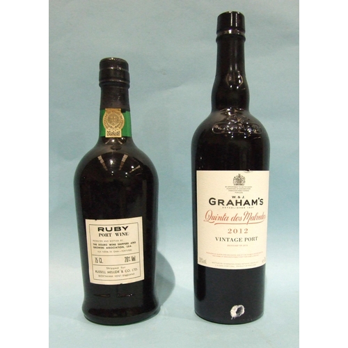 593 - Vintage Port, Grahams, 2012, 20% vol, 75cl, one bottle and Trinity College Fine Old Wood Port, ruby,... 