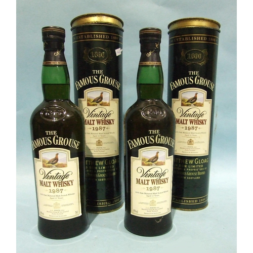 596 - The Famous Grouse Vintage Malt Whisky, 1989, 12 years, 40% vol, 70cl, in tin sleeve, two bottles, (2... 