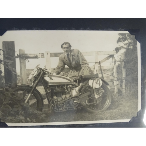 91 - Approximately 135 black and white photographs of motorcycles, in two albums, mainly small snaps but ... 