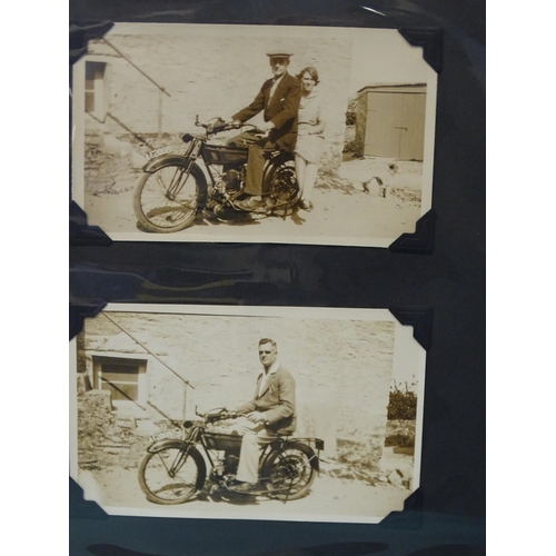 91 - Approximately 135 black and white photographs of motorcycles, in two albums, mainly small snaps but ... 