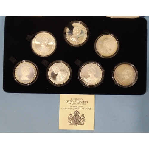 106 - Royal Mint, HM Queen Elizabeth The Queen Mother, 80th Birthday proof commemorative seven silver crow... 