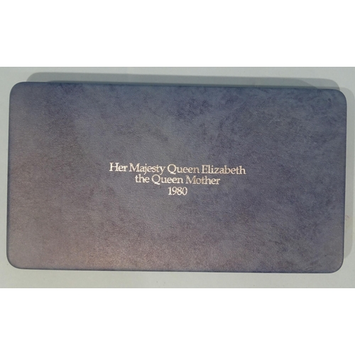 106 - Royal Mint, HM Queen Elizabeth The Queen Mother, 80th Birthday proof commemorative seven silver crow... 