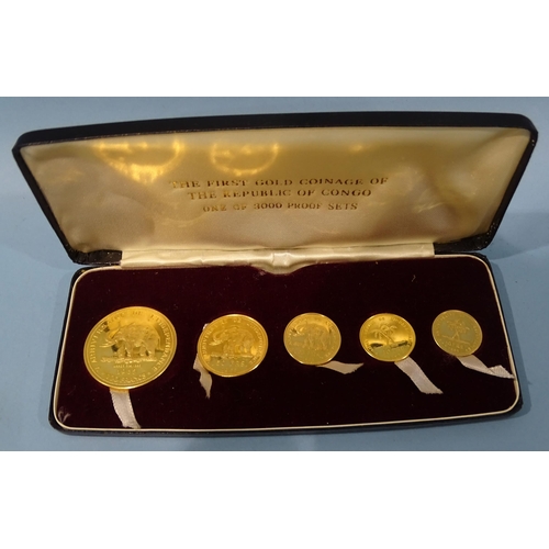 230 - Fifth Anniversary of the Independence of the Congo 1960-1965, a cased set of five gold coins: 100-fr... 