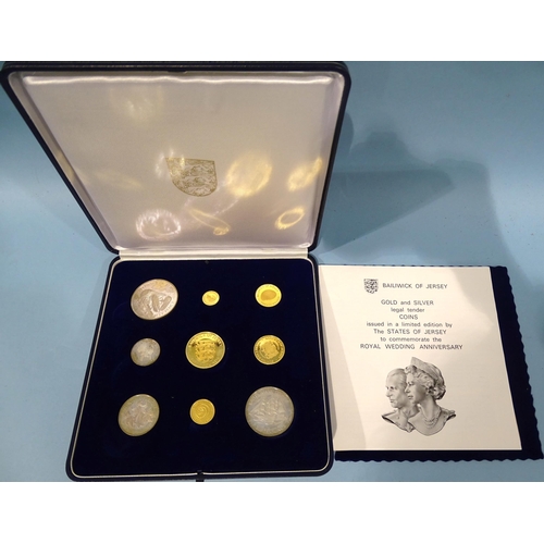 232 - Bailiwick of Jersey, a cased set of nine 1972 Royal Wedding Anniversary gold and silver coins: &poun... 