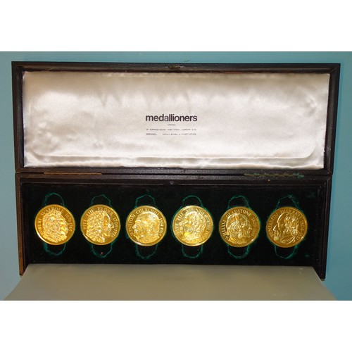 229 - Medallioners Ltd, Prime Ministers of Great Britain, a set of six 22ct gold medals: Robert Walpole, P... 