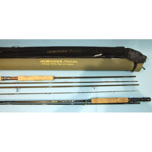 481 - A Scierra Matuka 9' 6'' four-piece rod in sleeve and tube and a Shakespeare O Series graphite 2.4m f... 