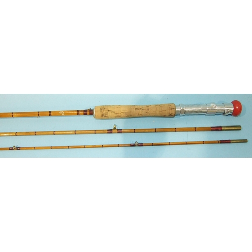 483 - A Forshaws of Liverpool 9' three-piece split-cane fly rod in sleeve, various greenheart rod parts, a... 