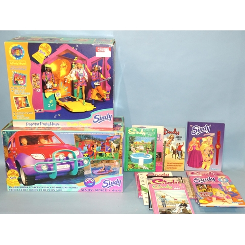 443 - A Sindy-Space 4x4, a Sindy Popstar Party House, (both boxed) and thirteen Sindy annuals 1971-2007, (... 