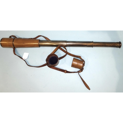 494 - A Broadhurst Clackson & Co. three-draw telescope with leather-covered grip, (dents to primary tu... 