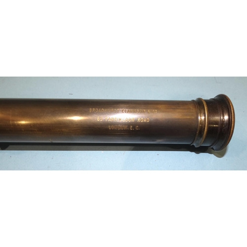 494 - A Broadhurst Clackson & Co. three-draw telescope with leather-covered grip, (dents to primary tu... 