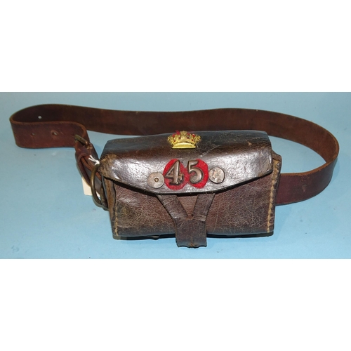 502 - A 19th century leather ammunition pouch bearing the crown and insignia of the 45th Regiment of the L... 