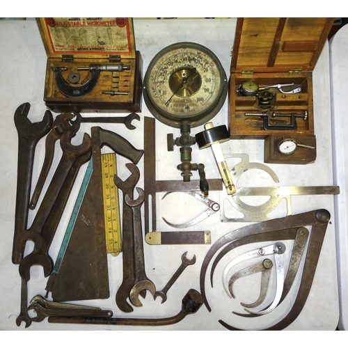 550 - A Capstan gauge, a Moore & Wright adjustable micrometer, (boxed), a brass and ebony marking gaug... 