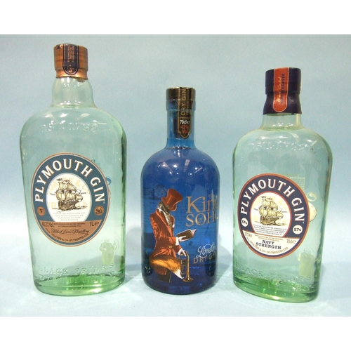 597 - Plymouth Gin, 41.2% vol, 1L, one bottle, Navy strength 57%, 70cl, one bottle, The King of Soho Londo... 