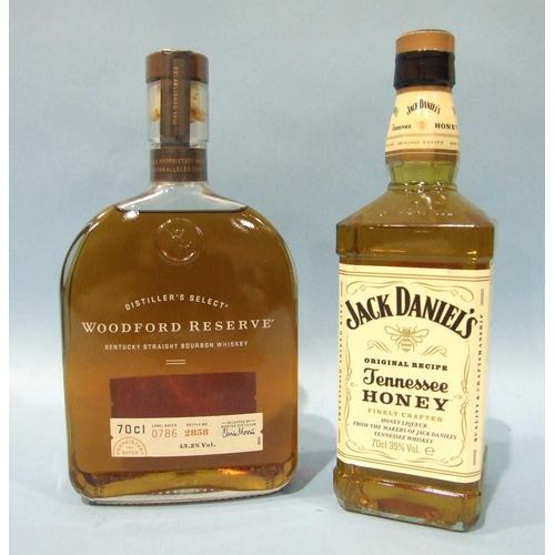 599 - Whisky, Jack Daniels Tennessee Honey, 35% vol, 70cl, one bottle and Distillery Select Woodford Reser... 