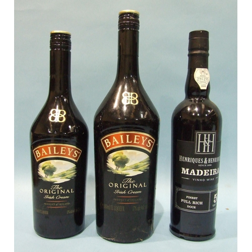 606 - H & H Madeira, 5 years, 19% vol, 500ml, one bottle, Baileys Irish Cream, 17%, 1L, one bottle and... 