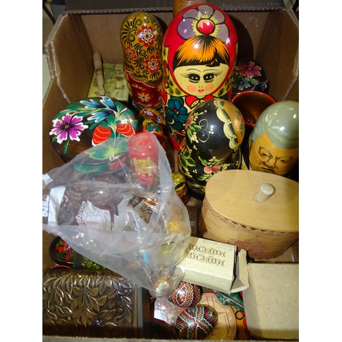 104 - A collection of seven various babushka dolls, including male dolls representing political figures su... 