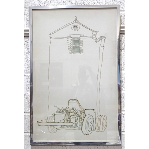 21 - E T Rubenstein, 'House and car', a coloured sketch, signed and dated '81, 73 x 46.5cm.... 