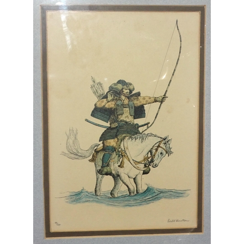 22 - After Roald Knutsen, 'Two Samurai Warriors', limited edition print, no.27/250, 20.5 x 30cm, another ... 